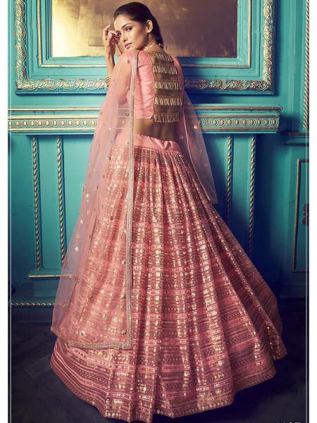 Pink Heavy Embroidered Net Lehenga