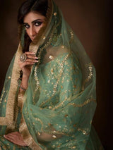 Green Soft Net Gharara Suit