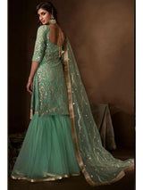 Green Soft Net Gharara Suit