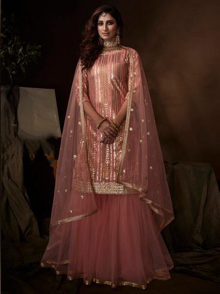 Pink Soft Net Gharara Suit