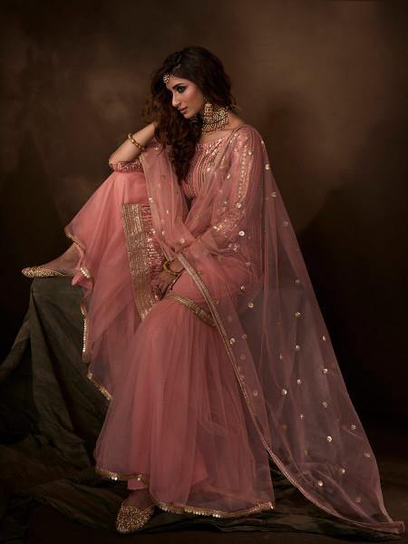 Pink Soft Net Gharara Suit