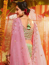 Green and Pure Organza Embroidered Lehenga