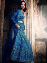 Kerosene Blue Art Silk Embroidered Lehenga