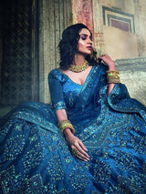 Kerosene Blue Art Silk Embroidered Lehenga