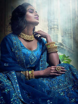 Kerosene Blue Art Silk Embroidered Lehenga