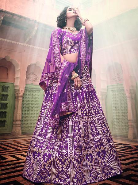 Wine Art Silk Embroidered Lehenga