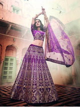 Wine Art Silk Embroidered Lehenga