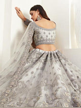 Light Grey Heavy Embroidered Net Lehenga