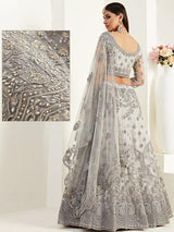 Light Grey Heavy Embroidered Net Lehenga