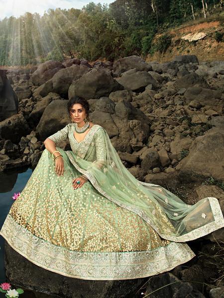 Pastel Green Art Silk Lehenga