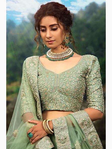 Pastel Green Art Silk Lehenga