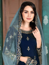 Navy Blue Art Silk Embroidered Patiyala Suit