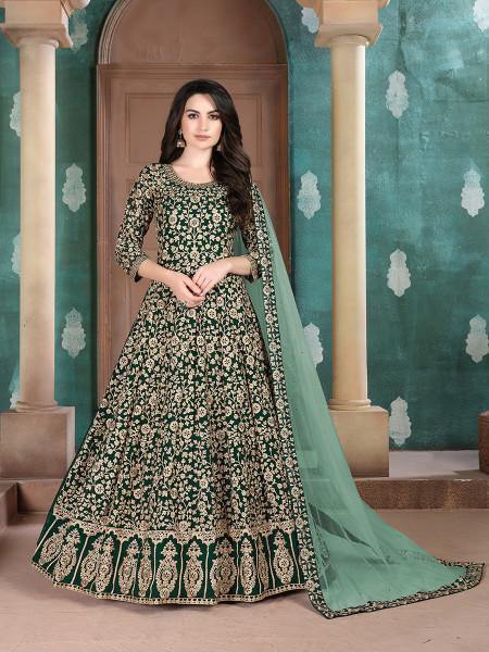 Green Georgette Embroidered Anarkali Suit