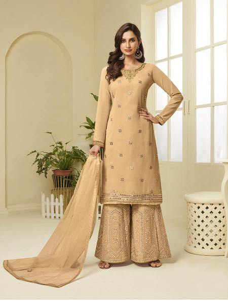 Musturd Yellow Georgette Embroidered Palazzo Sui