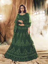 Green Heavy Embroidered Net bridal Lehenga