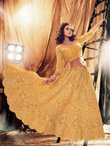 Musturd Yellow Heavy Embroidered Net bridal Lehenga