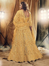 Musturd Yellow Heavy Embroidered Net bridal Lehenga