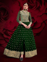 Green Georgette Embroidered Anarkali Pant Style Suit