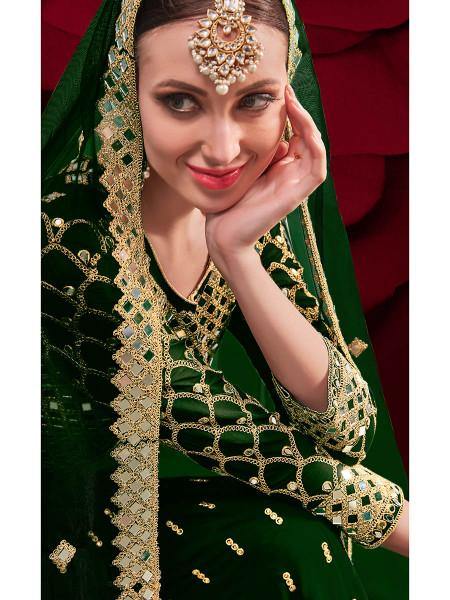 Green Georgette Embroidered Anarkali Pant Style Suit