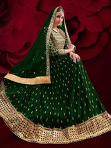 Green Georgette Embroidered Anarkali Pant Style Suit