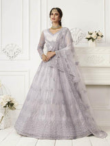 Grey Heavy Embroidered Net bridal Lehenga