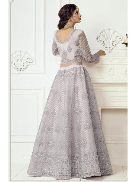 Grey Heavy Embroidered Net bridal Lehenga