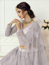 Grey Heavy Embroidered Net bridal Lehenga