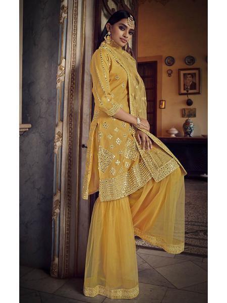 Musturd Yellow Heavy Embroidered Gharara Suit