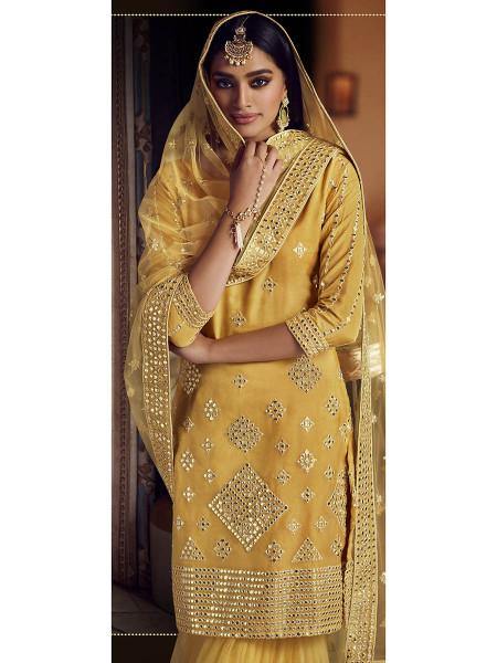 Musturd Yellow Heavy Embroidered Gharara Suit