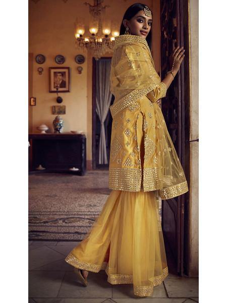 Musturd Yellow Heavy Embroidered Gharara Suit