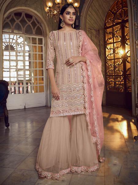 Peach Heavy Embroidered Gharara Suit