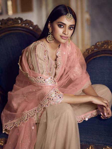 Peach Heavy Embroidered Gharara Suit