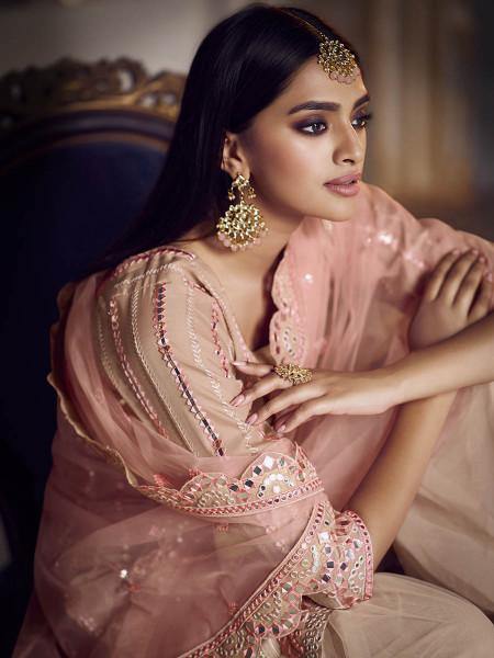 Peach Heavy Embroidered Gharara Suit