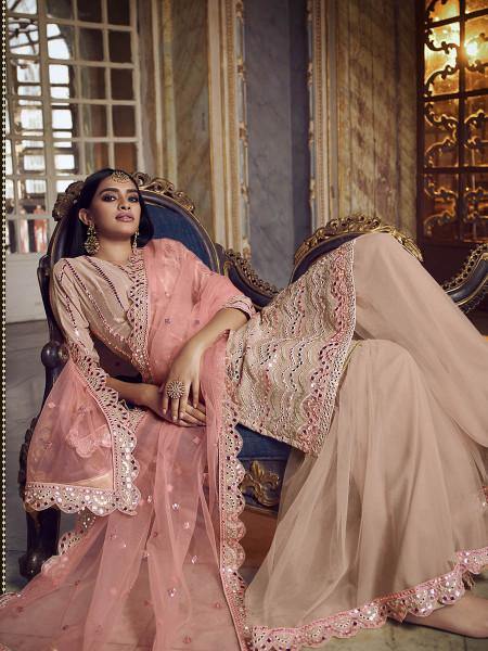 Peach Heavy Embroidered Gharara Suit