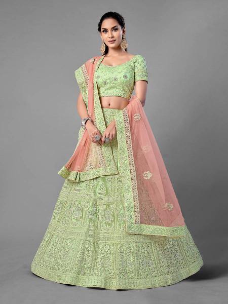 Pista Heavy Embroidered Soft Net bridal Lehenga