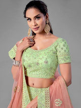 Pista Heavy Embroidered Soft Net bridal Lehenga