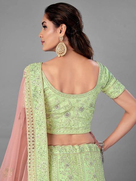 Pista Heavy Embroidered Soft Net bridal Lehenga