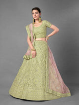 Pista Heavy Embroidered Art Silk bridal Lehenga