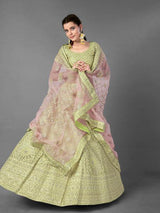 Pista Heavy Embroidered Art Silk bridal Lehenga