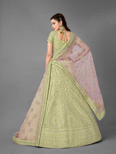 Pista Heavy Embroidered Art Silk bridal Lehenga