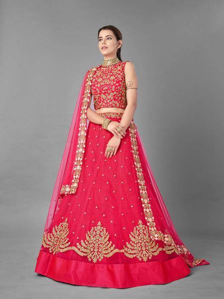 Pink Heavy Embroidered Soft Net bridal Lehenga