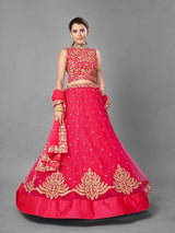 Pink Heavy Embroidered Soft Net bridal Lehenga