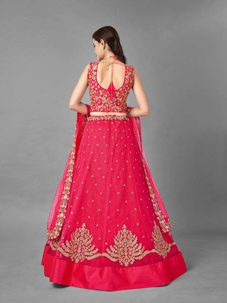 Pink Heavy Embroidered Soft Net bridal Lehenga