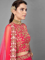 Pink Heavy Embroidered Soft Net bridal Lehenga