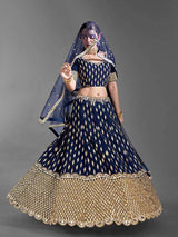 Navy Blue Heavy Embroidered Art Silk bridal Lehenga