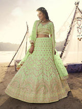 Parrot Embroidered Organza bridal Lehenga