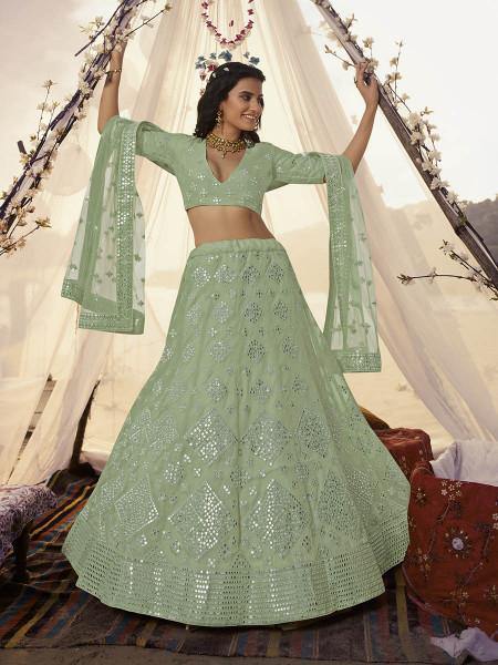 Pista Embroidered Organza bridal Lehenga