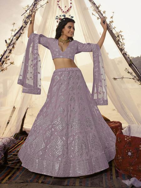 Purple Embroidered Organza bridal Lehenga