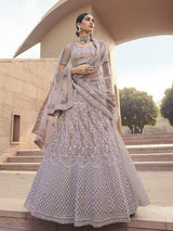 Mauve Heavy Embroidered Soft Net bridal Lehenga