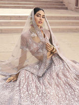 Mauve Heavy Embroidered Soft Net bridal Lehenga